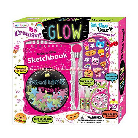 Hot Focus Be Creative Glow In The Dark Sketchbook Set Mainan Bersinar Dalam Gelap Buku Sketsa