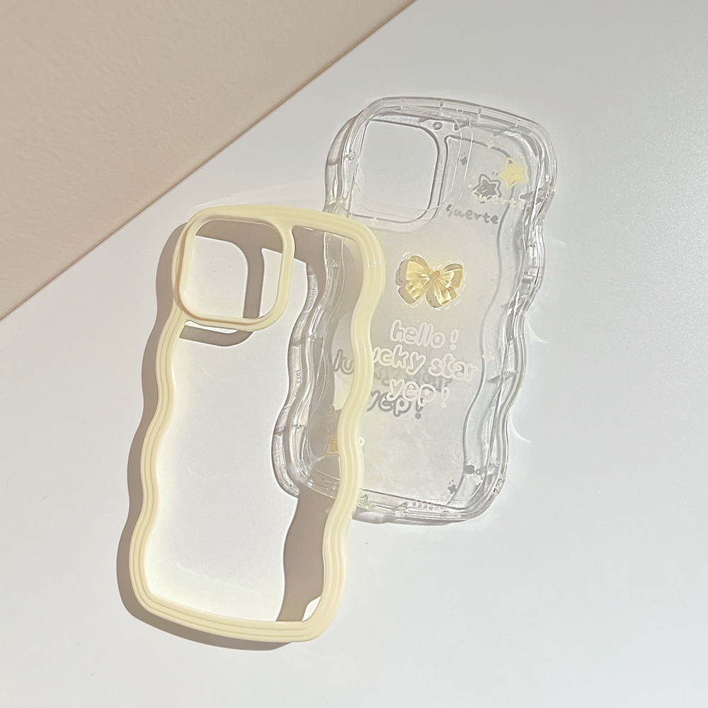 Case Pelindung Transparan 2 In 1 Tepi Gelombang 3D Pita Untuk Iphone 13 XS XR 11 12 PRO MAX