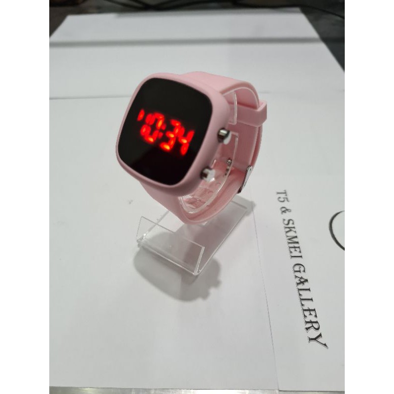 Jam Led watch oval free gift box-Pink muda ov