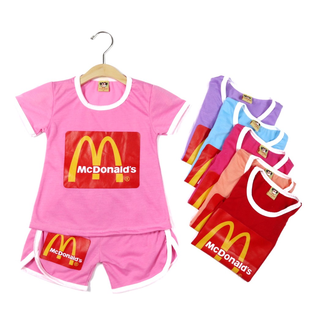 SETELAN FASHION SIKUNING MOTIF MCD BAJU ANAK PEREMPUAN BAHAN KAOS GAMBAR SABLON 2-7 TAHUN