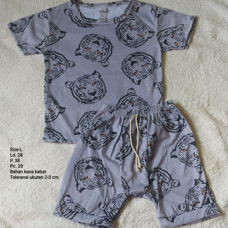 setelan pendek anak little koda L  abu2 macan