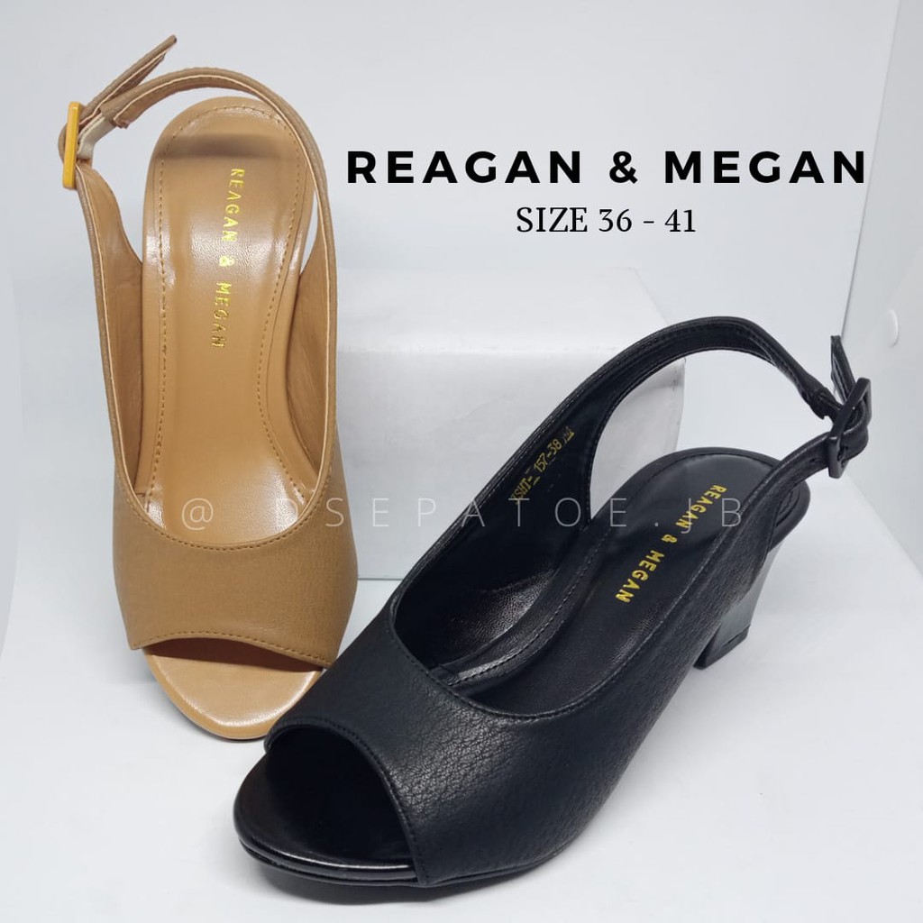 sandal wanita tali belakang Reagan&Megan size 36-41 bata & hitam model sepatu hak tali peep toes