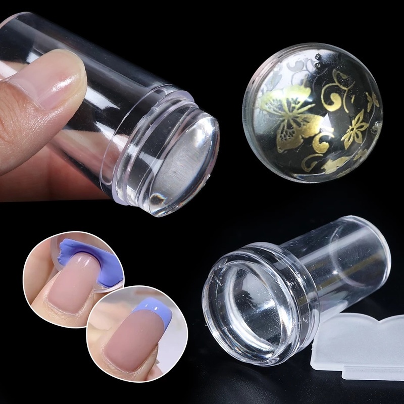 [1Set Mini Transparan Jelly Nail Art Stamp Scraper] [Desain DIY Polandia Cetak Stempel Silikon] [Aksesoris Manikur Profesional]