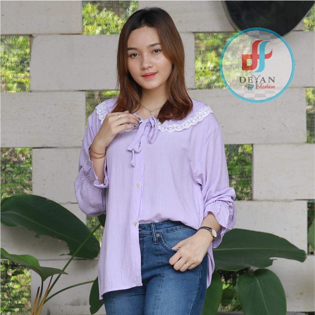 AYUMI BLOUSE CRINCLE KERAH KOMBINASI RENDA // BLOUSE WANITA // BLOUSE CRINCLE-2