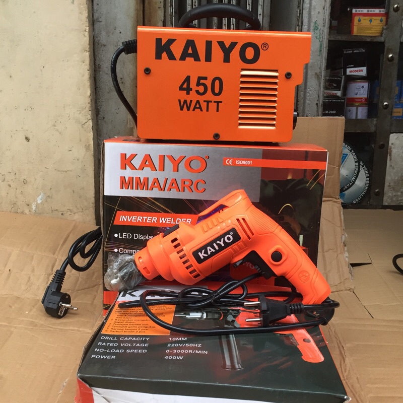 PAKET MESIN TRAVO LAS 120A 450 watt + MESIN BOR BESI BETON KAYU 10 MM KAIYO