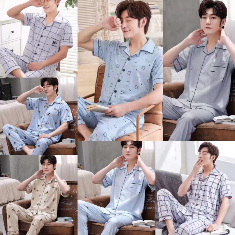 Cp piyama cowok dewasa corak kotak/Piyama Baju Tidur Pria Dewasa Import/setelan piyama lengan pendek-3