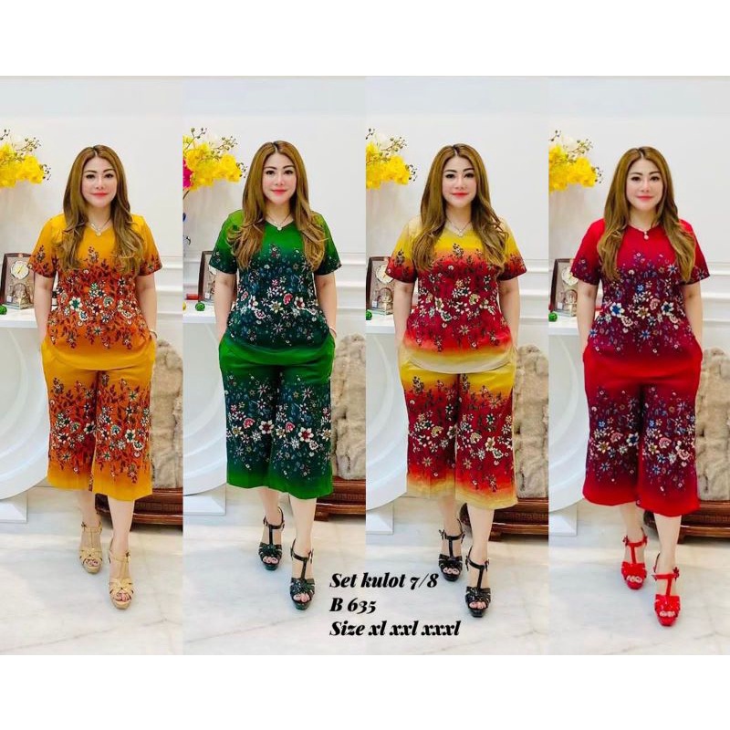 LC - Set kulot 7/8 B635 -oneset pendek oversize - size XL-XXXL - oneset Elegan batik - jumbo