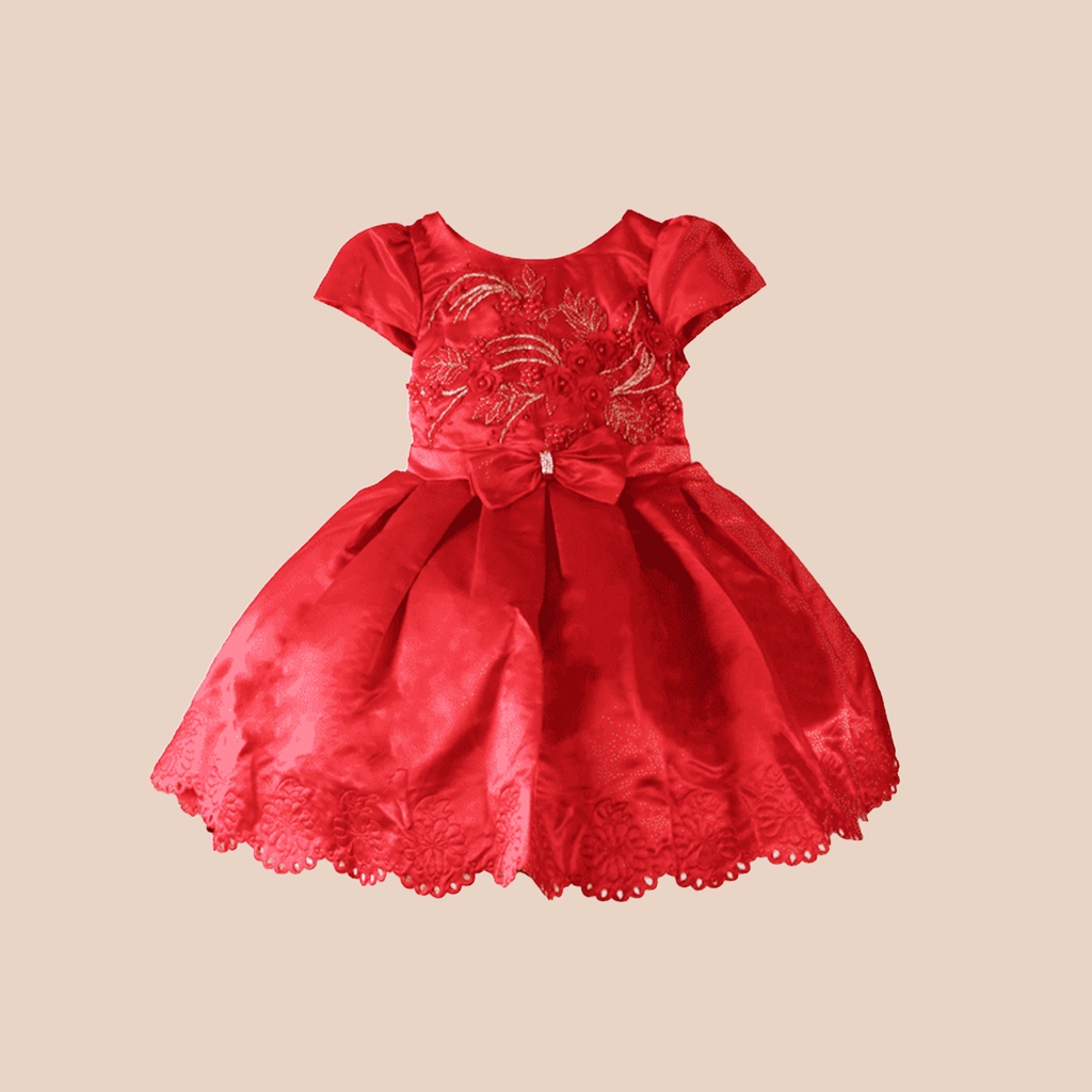 Sydney Dress Premium Anak Bordir Bunga Satin Pita Premium (1687)