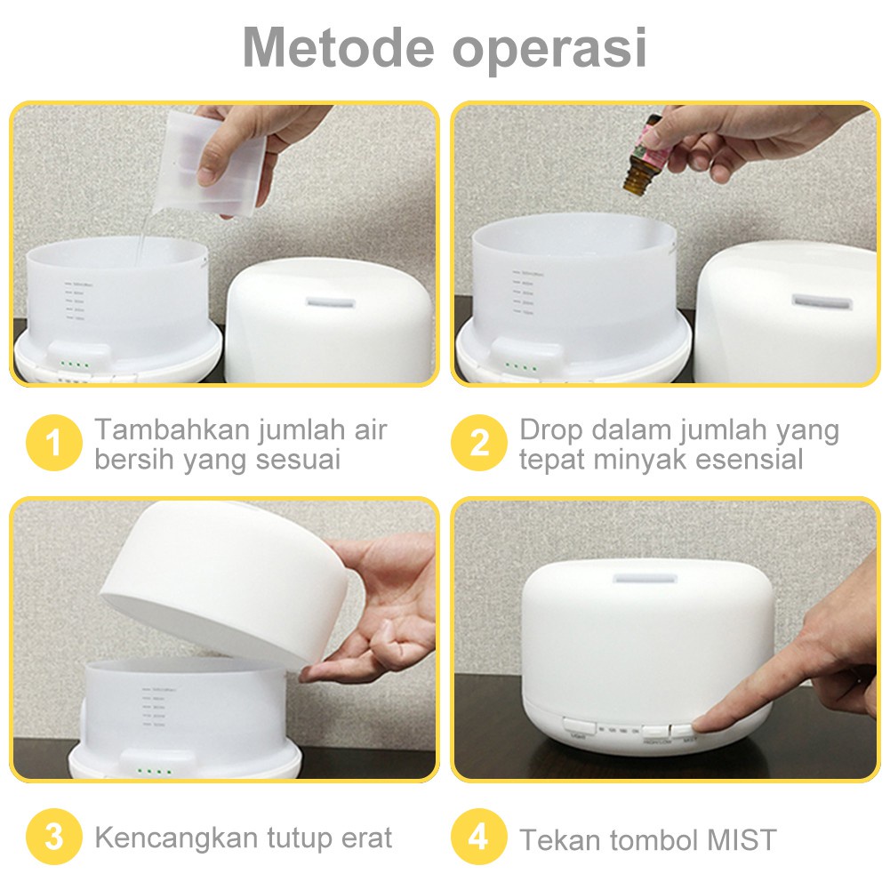 Ultrasonic Air Humidifier Dengan Minyak Atsiri 500ML Aromaterapi Diffuser Wap Wangian Rumah Pewangi Bilik Tidur