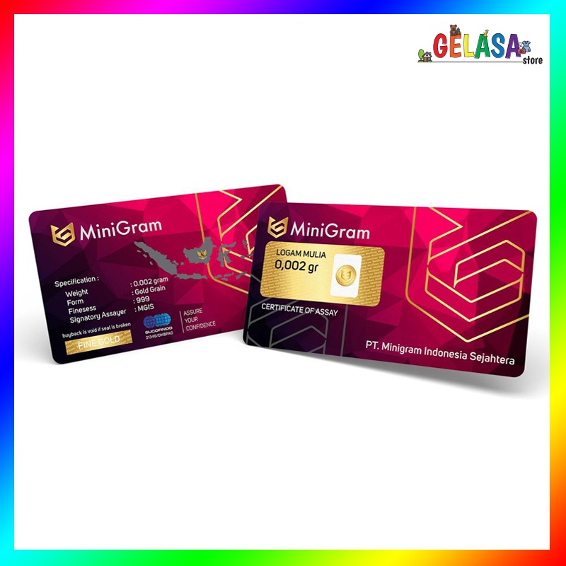 Gelasa Distributor Agen Resmi MINIGRAM Logam Mulia Emas Murni 24k Sertifikat Resmi 0.002 gram