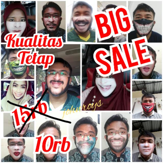 Masker Scuba Motif Wajah Lucu Masker Non Medis Masker Fashion