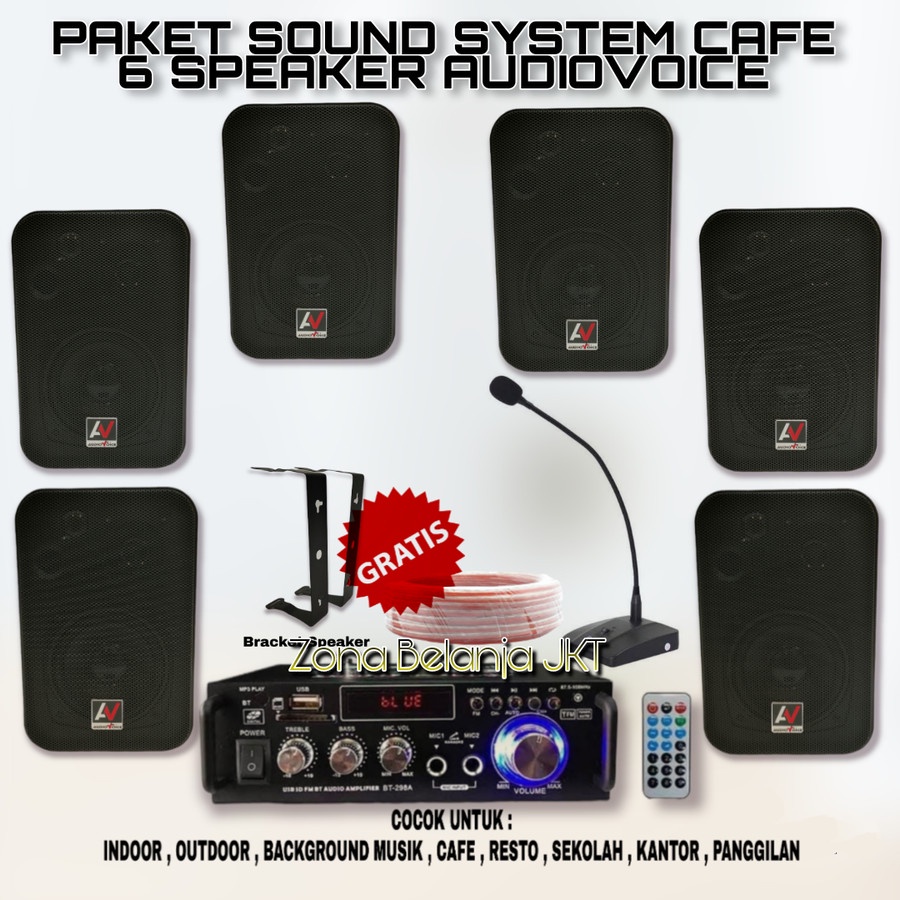 Paket Sound System Indoor Cafe Resto Klinik 6 Speaker Audiovoice Amplifier USB Bluetooth Original (SM-3)