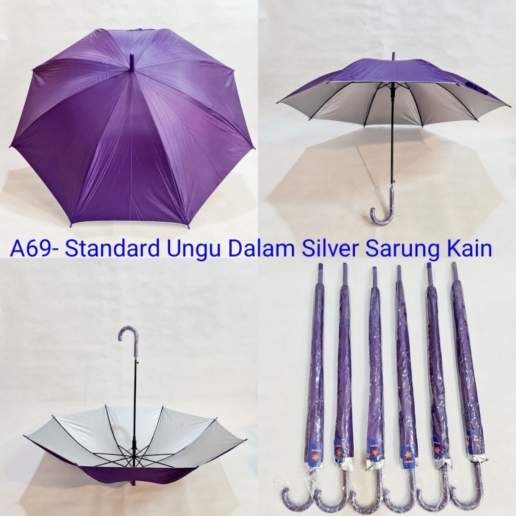 PAYUNG PROMOSI STANDART POLOS DALAM SILVER HANDLE BENGKOK SAKURA A6