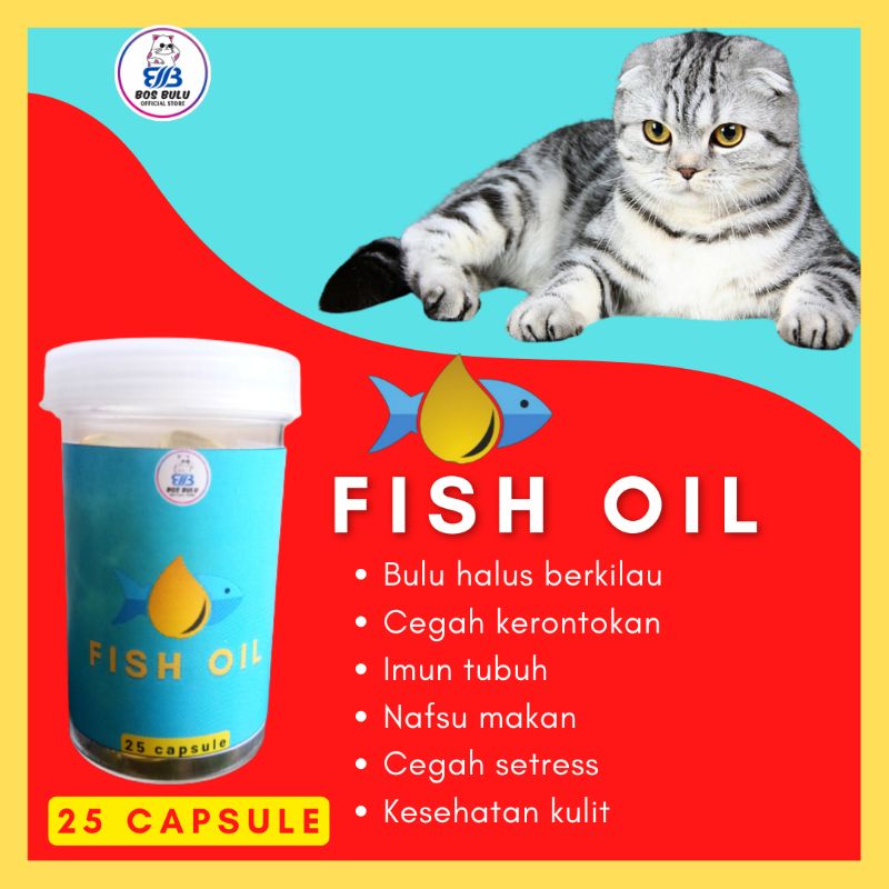 fish oil minyak ikan penambah nafsu makan bulu rontok kucing 25 kapsul