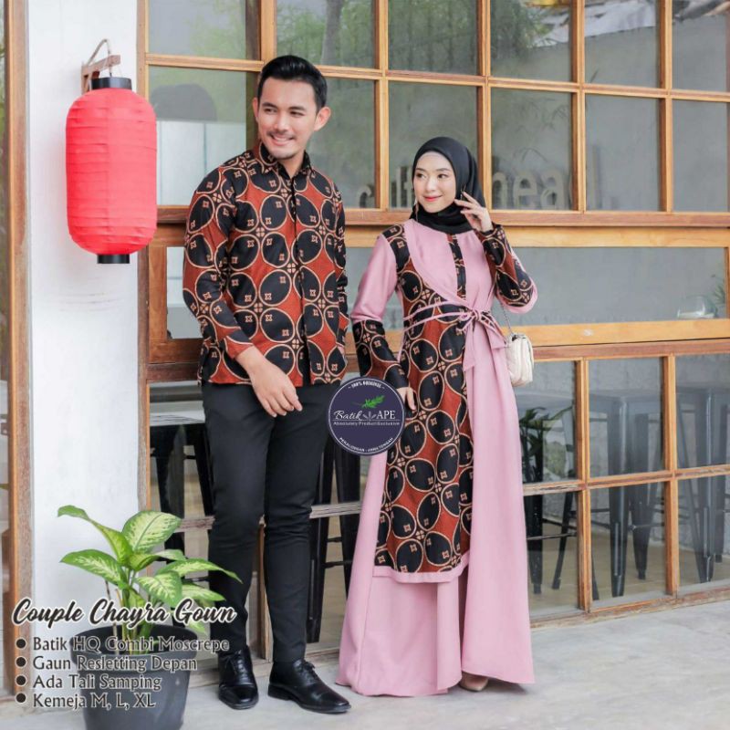 COUPLE GAMIS BATIK KOMBINASI POLOS ADA SIZE M L XL KEMEJA KAWUNG COKELAT SOGAN MERAH CREM PINK DUSTY