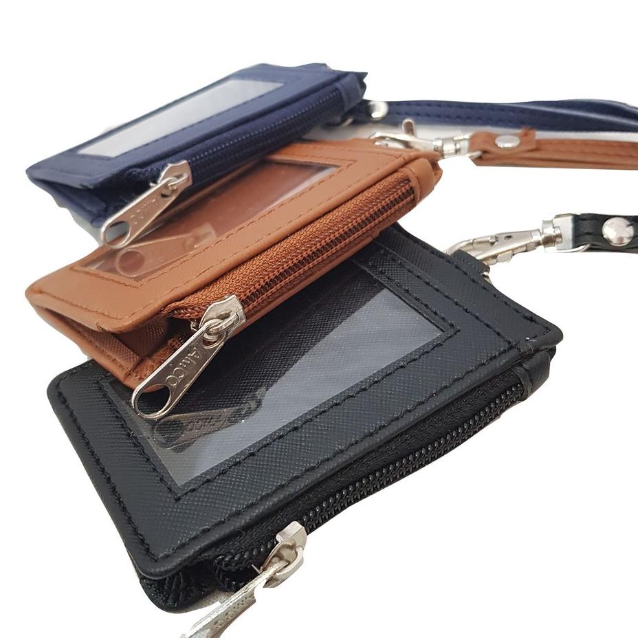 

✔ Lanyard Resleting Name Tag Seleting ID Card Holder Zipper Kulit TerPU Leather Lanyard NameTag Model Baru