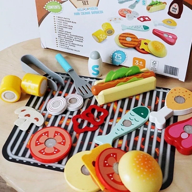 wooden food bbq salad sandwich pretend plays kitchen accessories plays