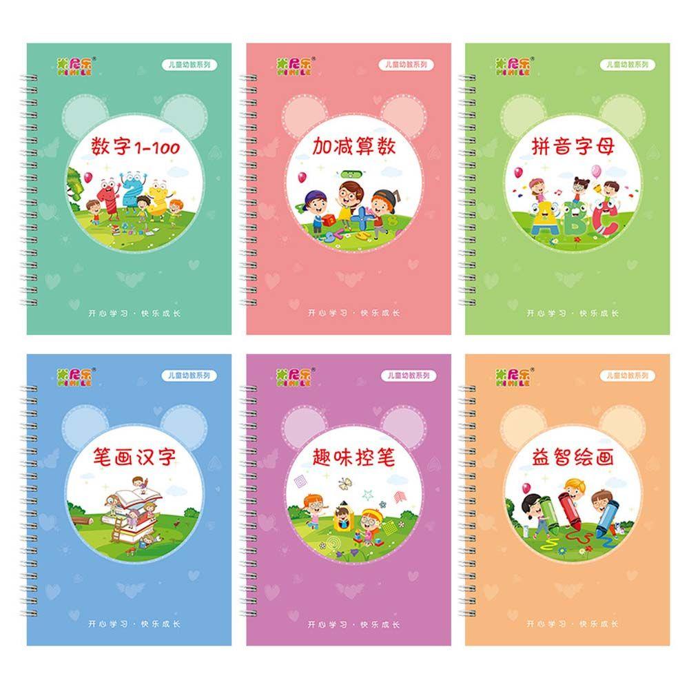 LANFY Kids Chinese Copybook Alphabetic Children Reusable Groove Practice Stiker Tulisan Angka Aritmatika Cina