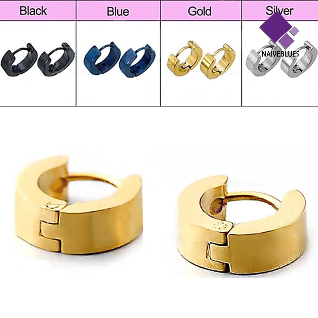 1 Pasang Anting Hoop Huggie Bahan Stainless Untuk Pria