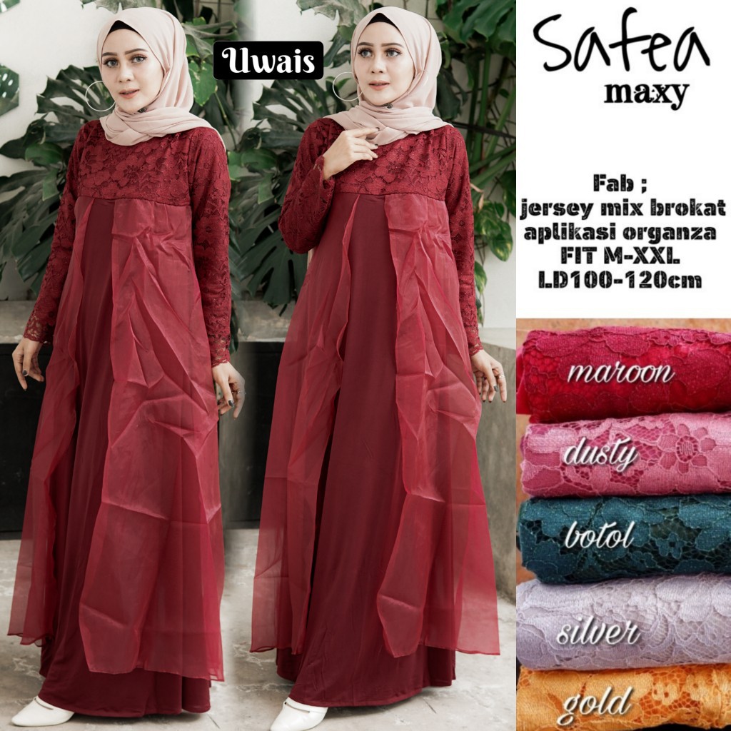 DRESS GAMIS JERSEY MIX BROKAT SAFEA BY UWAIS