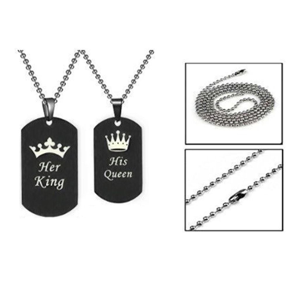 Hu Hu Hu Hu Hu Alat Bantu Pasang Kacamata♡ Kalung Rantai Liontin Dog Tag Motif Huruf Kingqueen Untuk Pasanganpriawanita