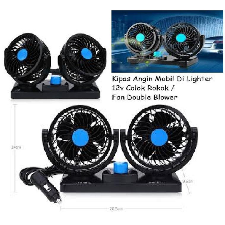 Kipas Angin Double Fan / Kipas Angin Mobil 12 Volt  Headed Fan Mini Fan 360 Degress [SS]