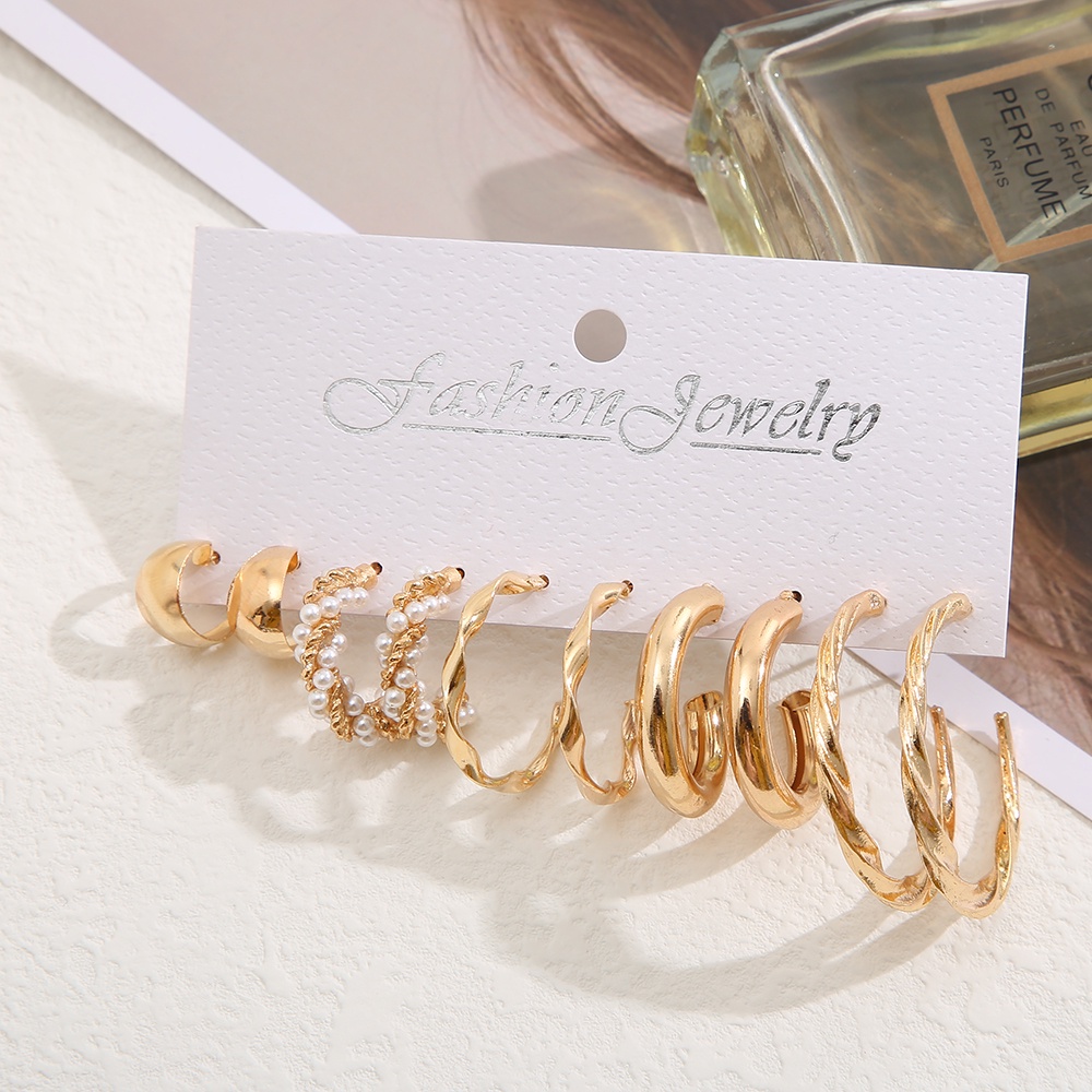 5pcs / set Anting Hoop Mutiara Untuk Wanita