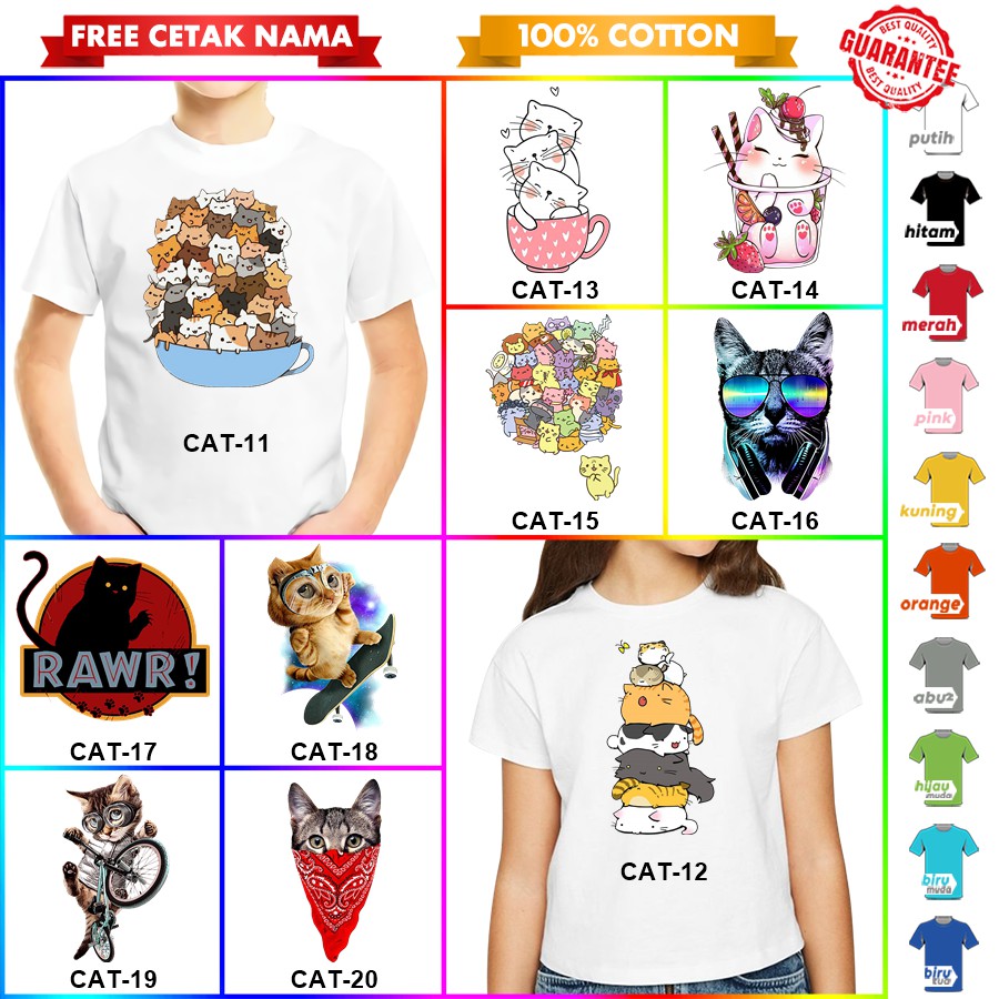 [FREE NAMA!!] Baju Kaos ANAK DAN DEWASA CAT KUCING MEONG BANYAK MOTIF