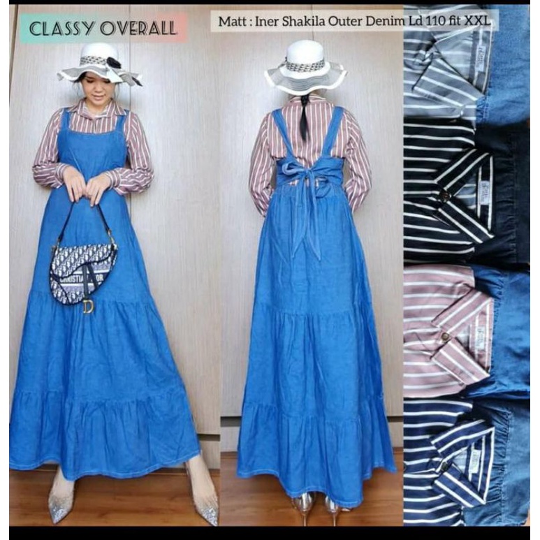 Classy Overall jeans mix kemeja shakila 2in1