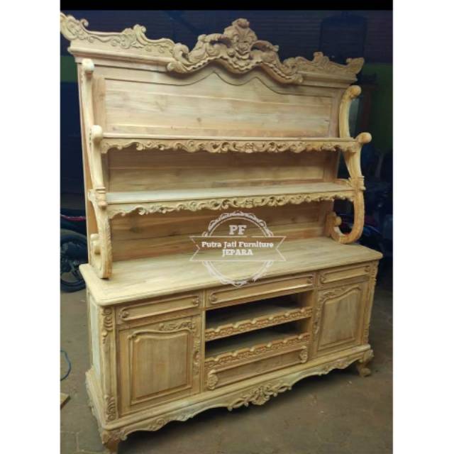 Bufet Pajangan Rak Buku Sekat Ruangan Full Jati Ukir Jepara, Penyekat Ruangan Lemari