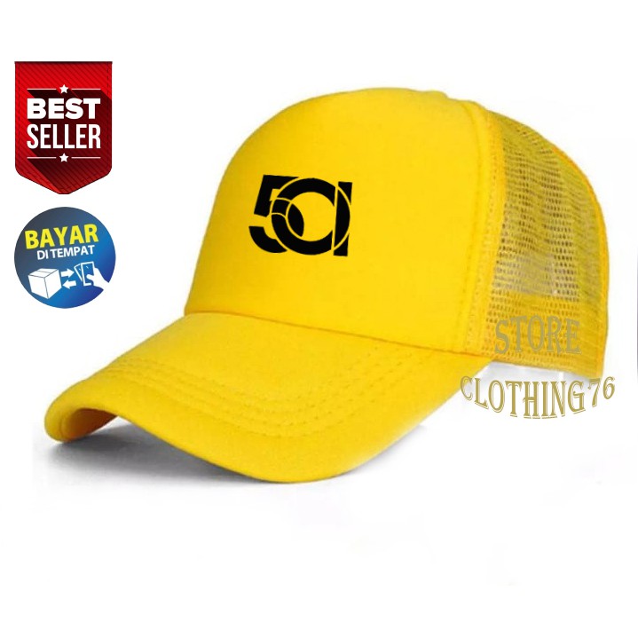 Topi Distro Trucker Jaring 501  Keren Text Hitam Premium Quality Topi Pria Dan Wanita