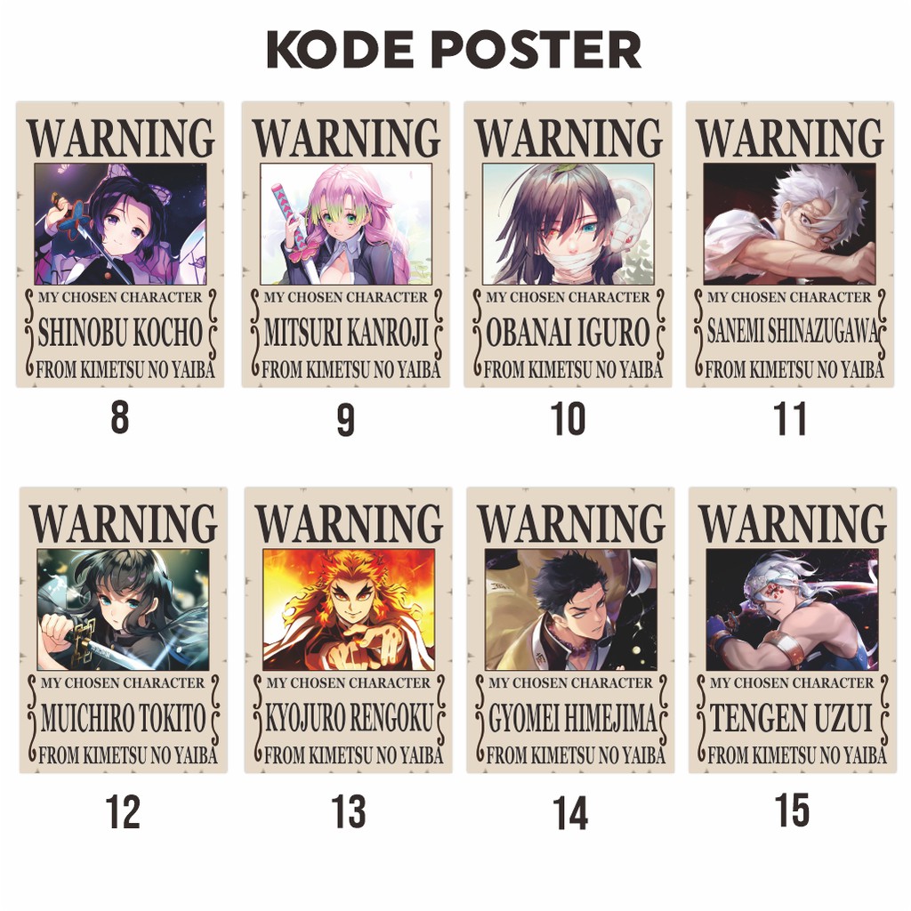 Poster Anime Warning Kimetsu No Yaiba Demon Slayer Koleksi A4 - Tanjiro Nezuko Inosuke Zenitsu Giyu Rengoku-5