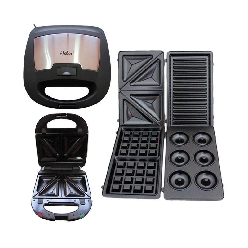 Heles 4In1 Sandwich Toaster Hsm-029-4P Pemanggang Donut Waffle Grill Sandwich