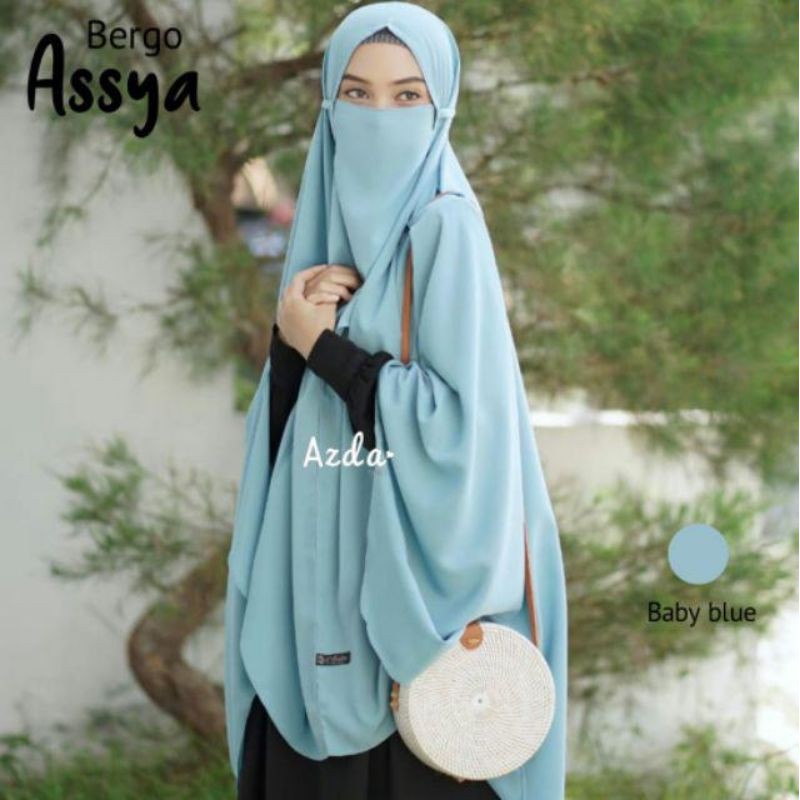 Khimar Bergo Tali Jumbo Assya by Azda Free cadar baby blue (bisa COD)