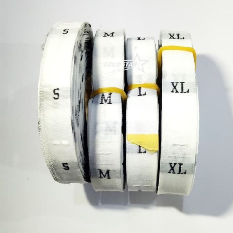 

Label size ukuran SML woven putih roll kecil