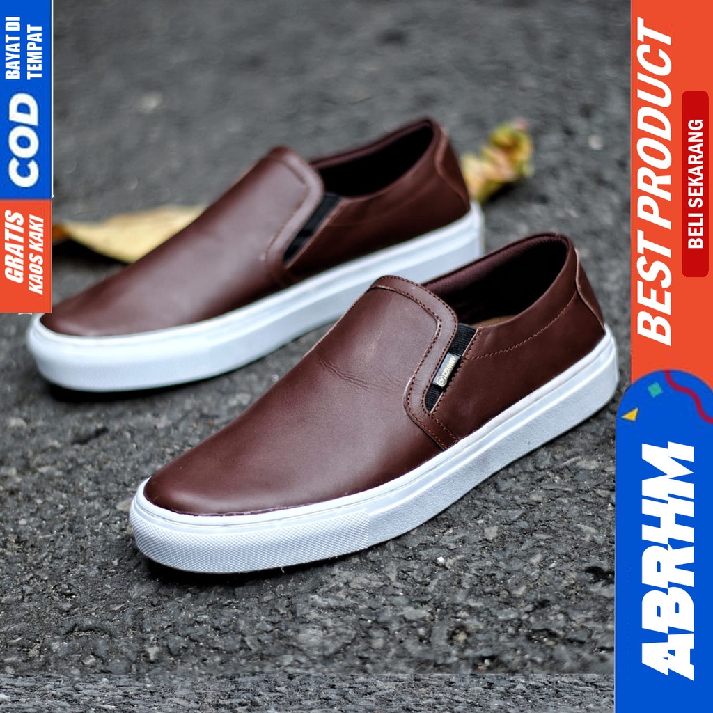 ABRHM MORE Sepatu Kasual Slip On Kulit Asli