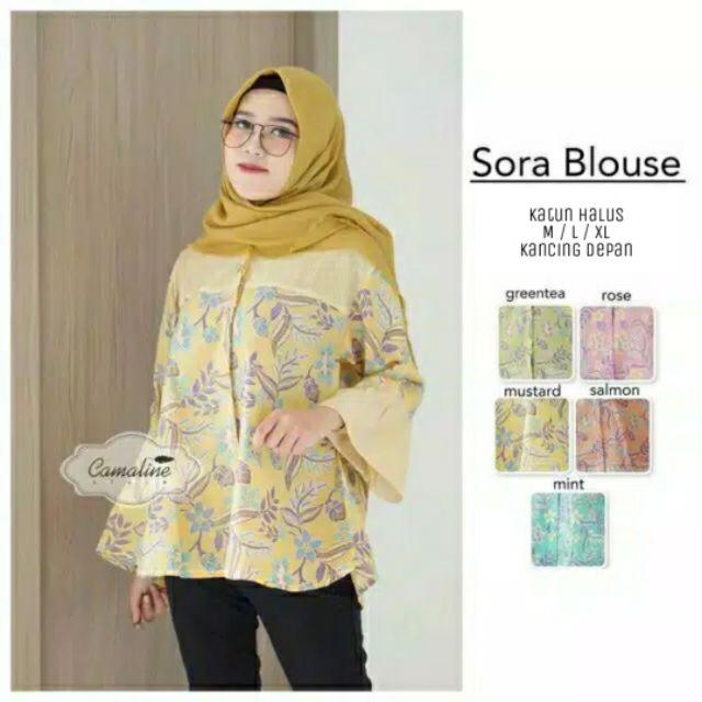 Sora Blouse Busana Atasan Batik Wanita Cantik Pastel Formal Casual High Quality Katun Pastel-Mustard / kuning