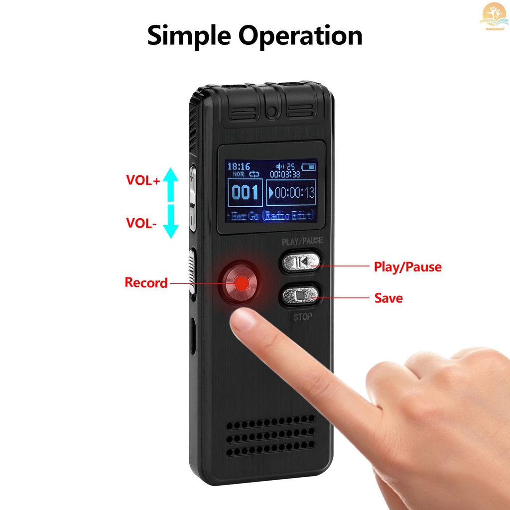 8GB Digital Voice Recorder Voice Activated Recorder MP3 Player 1536Kbps HD Recording Noise Reduction Dual Microphone with OTG Function 8GB Capacity 24 Languages Support Recording Monitoring/Telephone Recording for Meeting Lecture Interview Class
