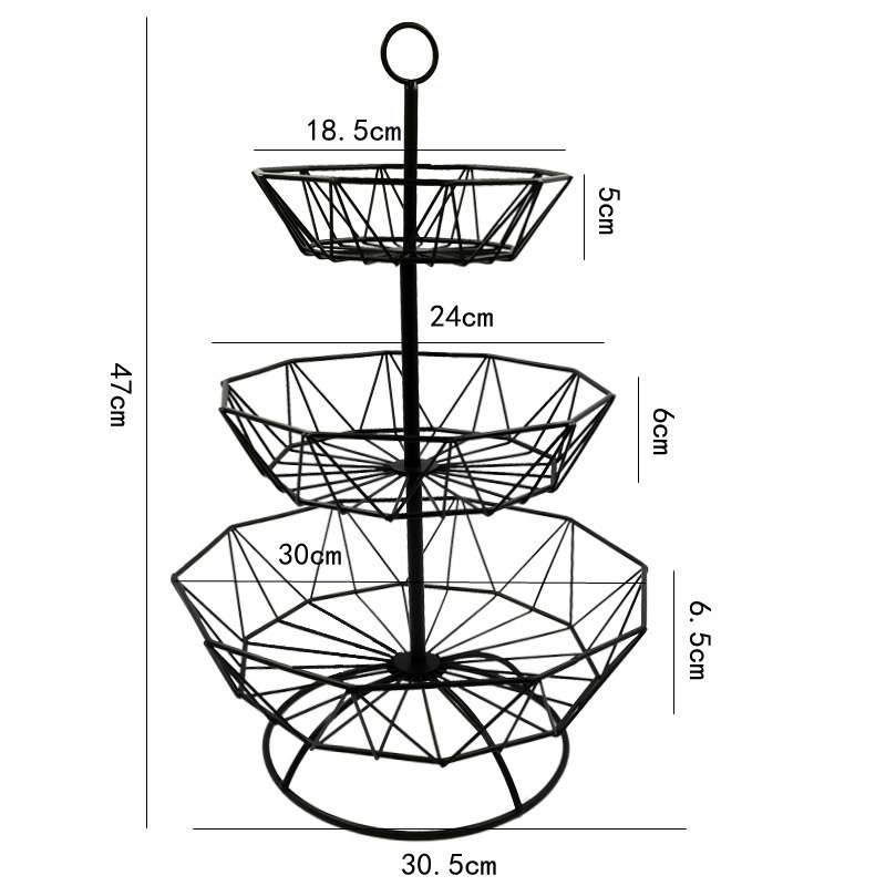 Keranjang Buah 3 Tingkat Gold / Keranjang Makanan / Fruit Basket Nordic / Keranjang Dapur Pajangan