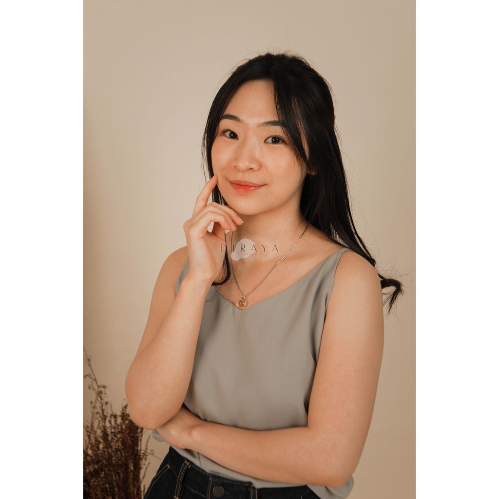 Diraya Tank Top Korean Style Bahan Crepe Catarina Premium-Abu Muda