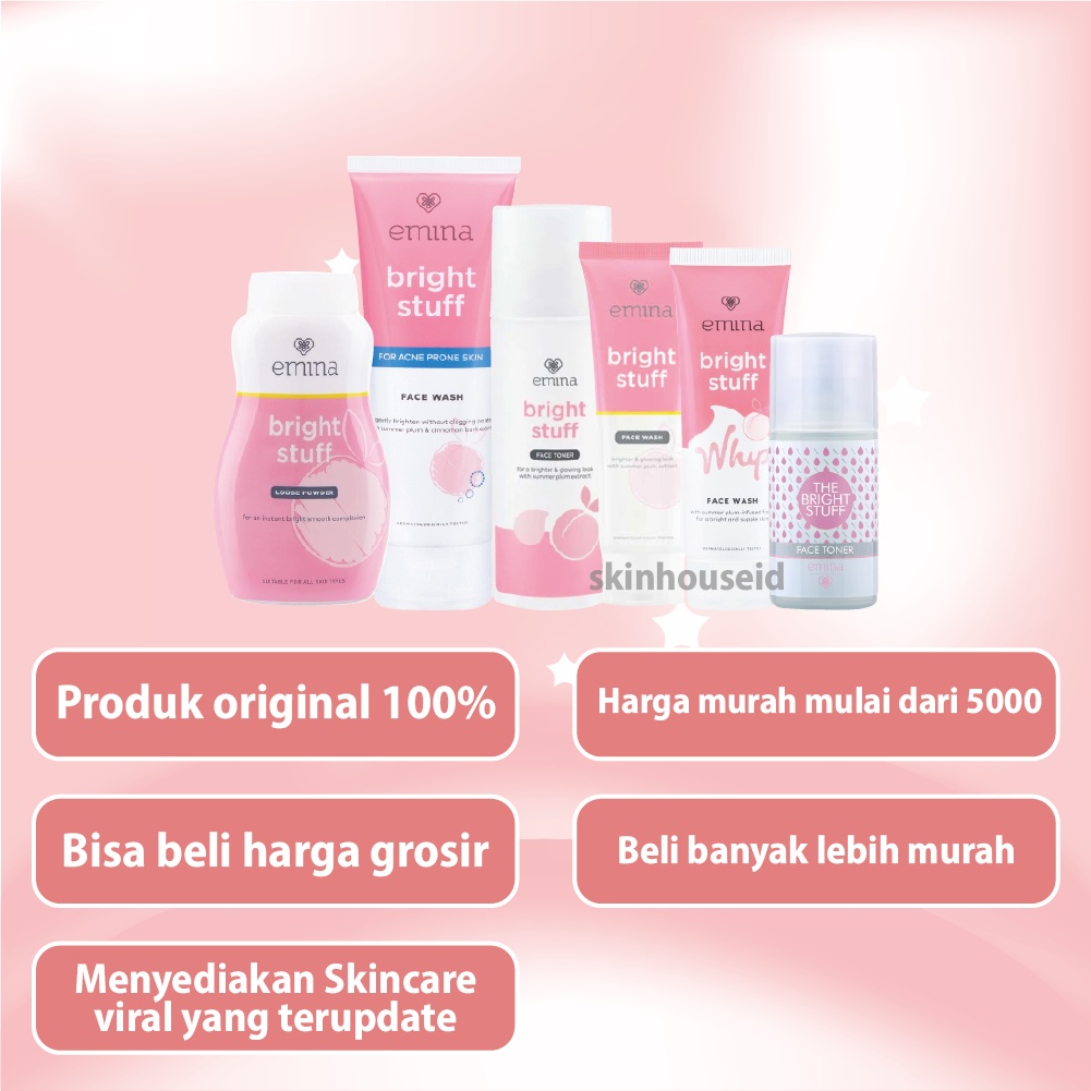 Skinhouseid Emina Bright Stuff Series Skincare Kecantikan Premium (Facial Wash Loose Powder Toner) BPOM