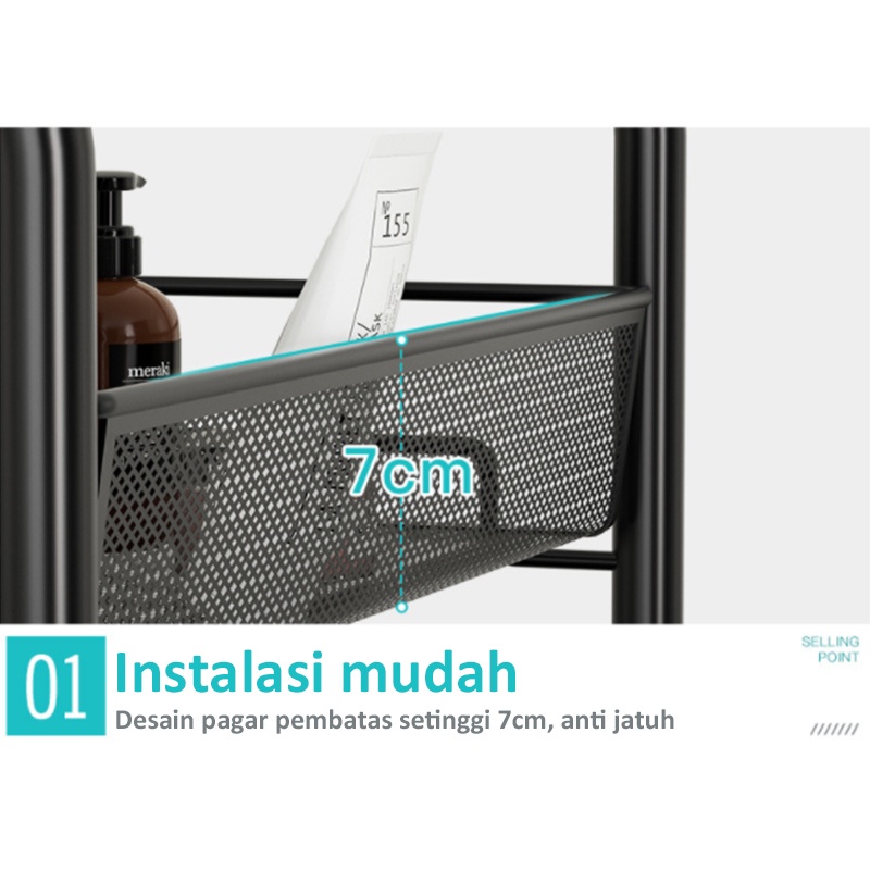 Weyon Sakura rak dapur 3 lapisan rak penyimpanan Beroda Rak Rak Troli Penyimpanan Serbaguna Rak Ruang Tamu Tingkat Putih Rak Salon(Rode Rack 63cm)