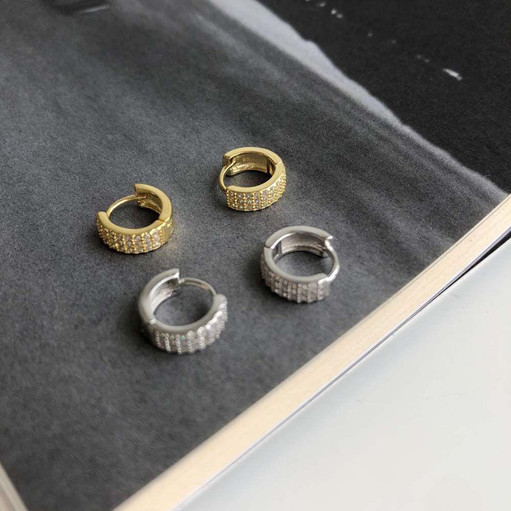 Mxbeauty Anting Hoop Harian Wearable Pria Wanita Sederhana Zirconia Warna Emas Geometris Perhiasan Telinga Berlian Imitasi Gaya Korea