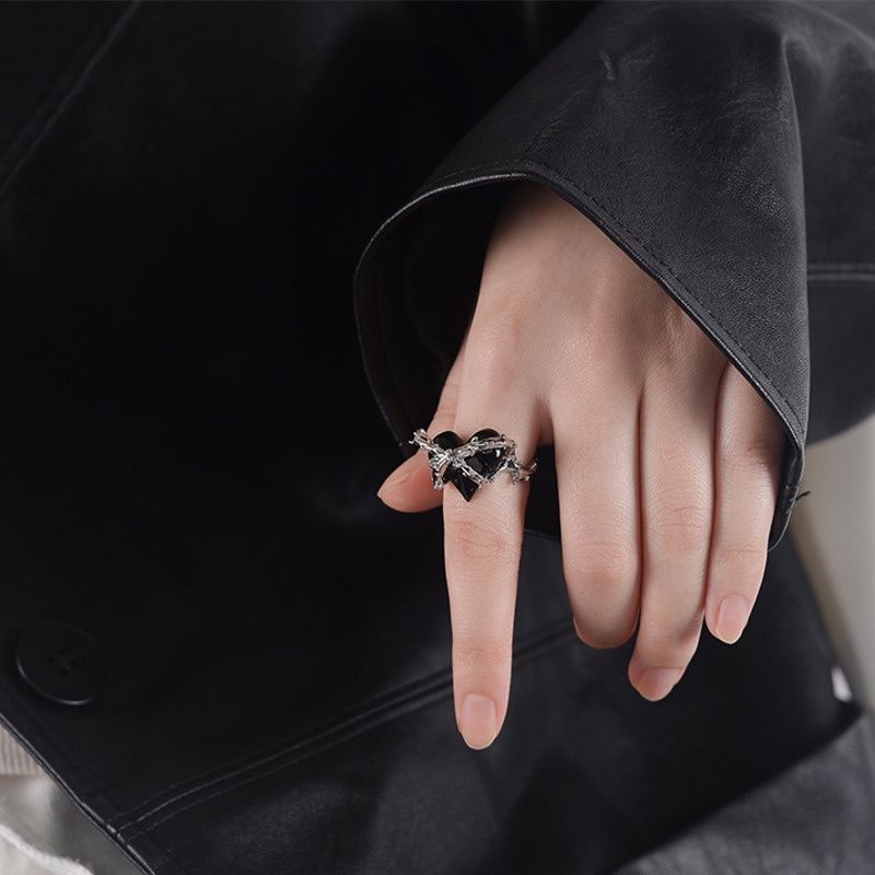 Cincin Model Terbuka Desain Instagram Hati Warna Hitam