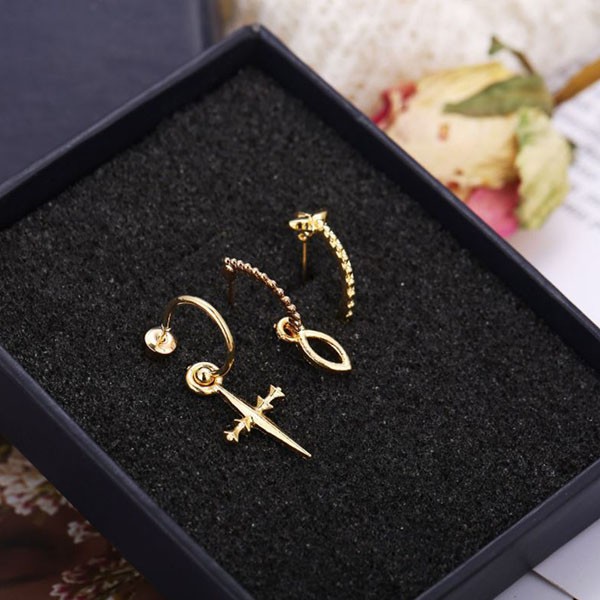 anting set 3 pcs retro set three piece golden earrings (3E4) jan248