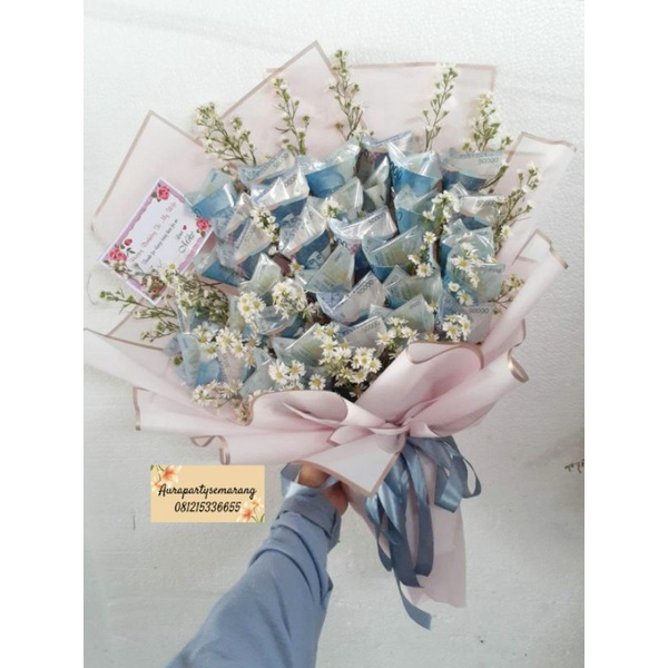 Buket Bunga Uang Fresh Flower Kertas Premium 15 lembar