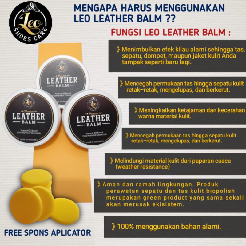 Leather Balm Leo - Semir Sepatu Tas - Polish pelembab Kulit Tas Sepatu - Leather Conditioner - Perawatan Tas dan Sepatu Kulit