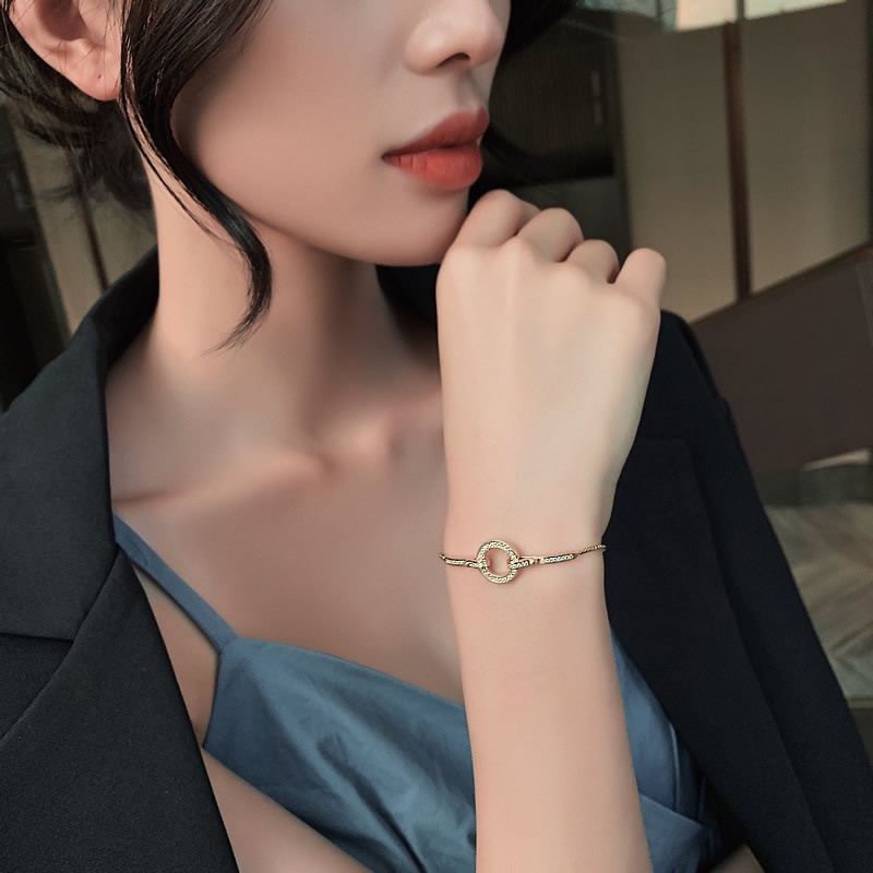 Coco Gelang Tangan Rantai Adjustable Hias Berlian Imitasi Gaya Korea Untuk Wanita