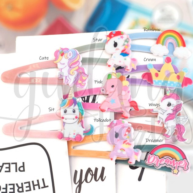 Jepit Rambut Unicorn BB Rainbow Kuda Putih Lucu Warna Warni Imut Hairclip GH 201221
