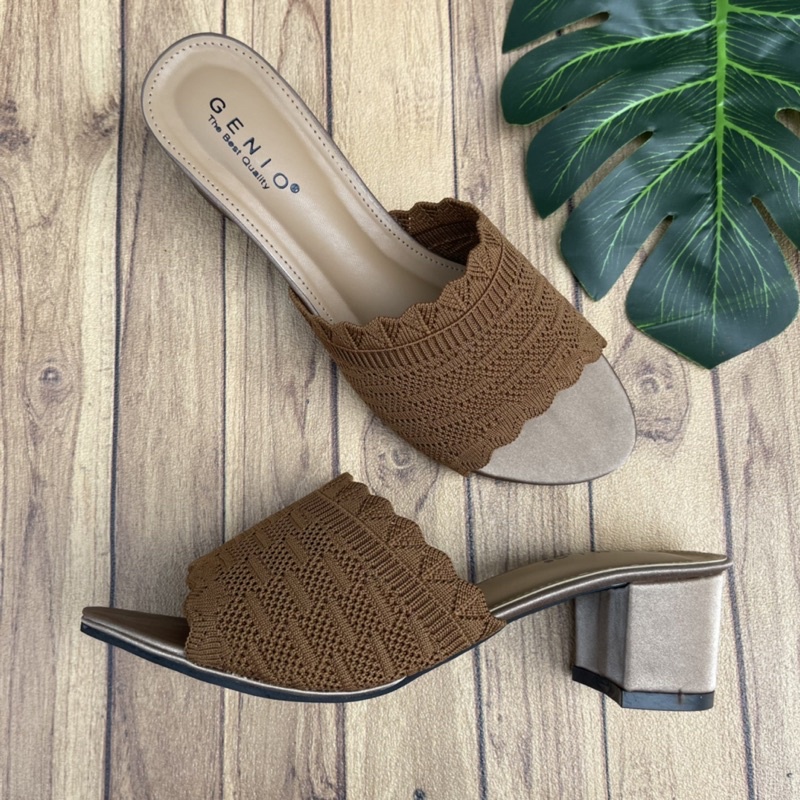 Sandal  Wanita Hak Tahu Rajut Impor Slip On Mules